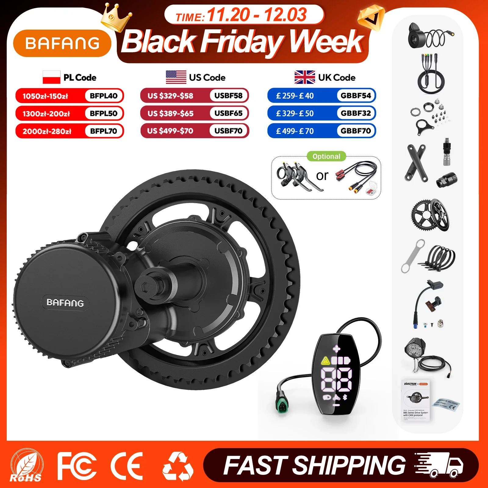 BAFANG Mid Drive Motor Electric Bike Conversion Kit 1000W/750W/500W/250W/350W BBSHD BBS02B BBS01B M615 M325 M215