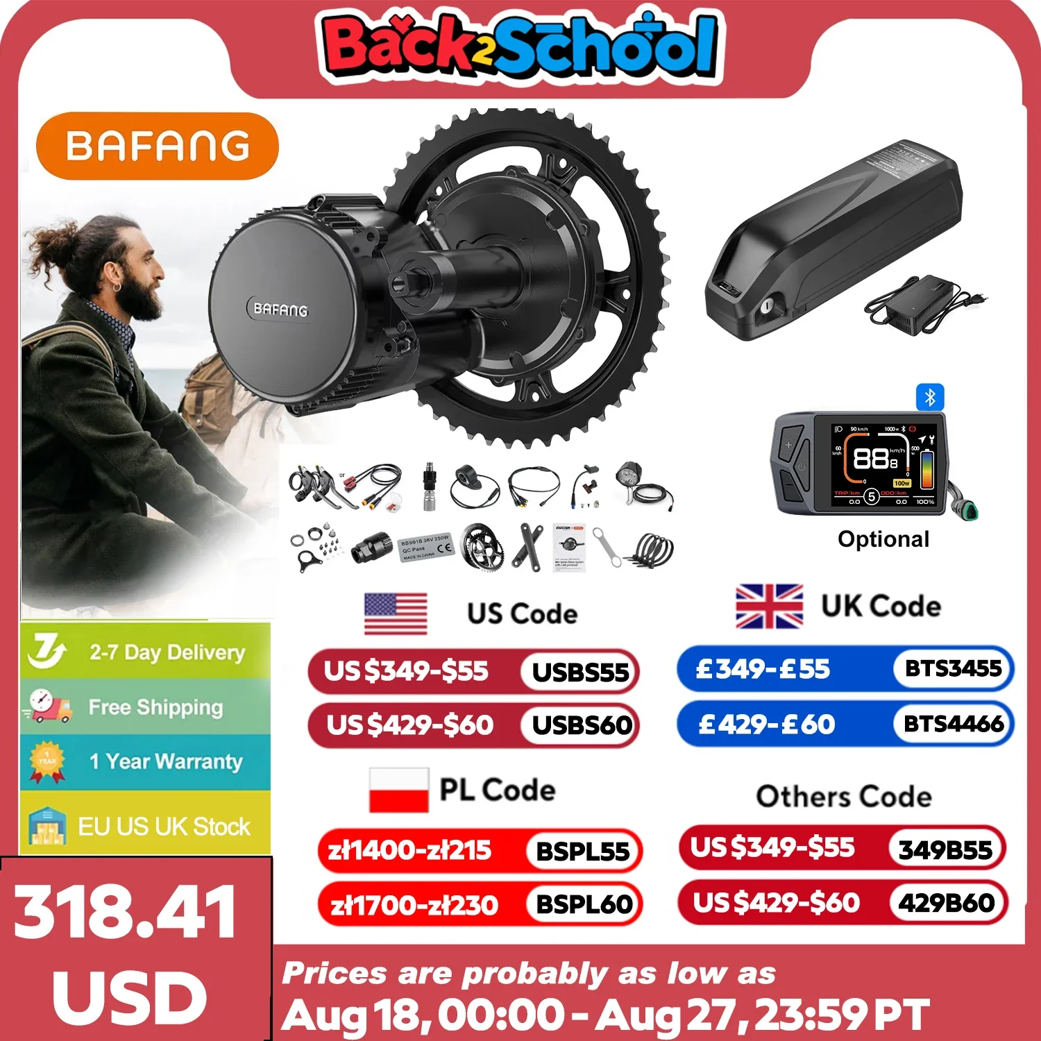 BAFANG BBS02B Brushless 48V 500W Mid-Drive Motor eBike Conversion Kit with 20Ah Lithium Battery