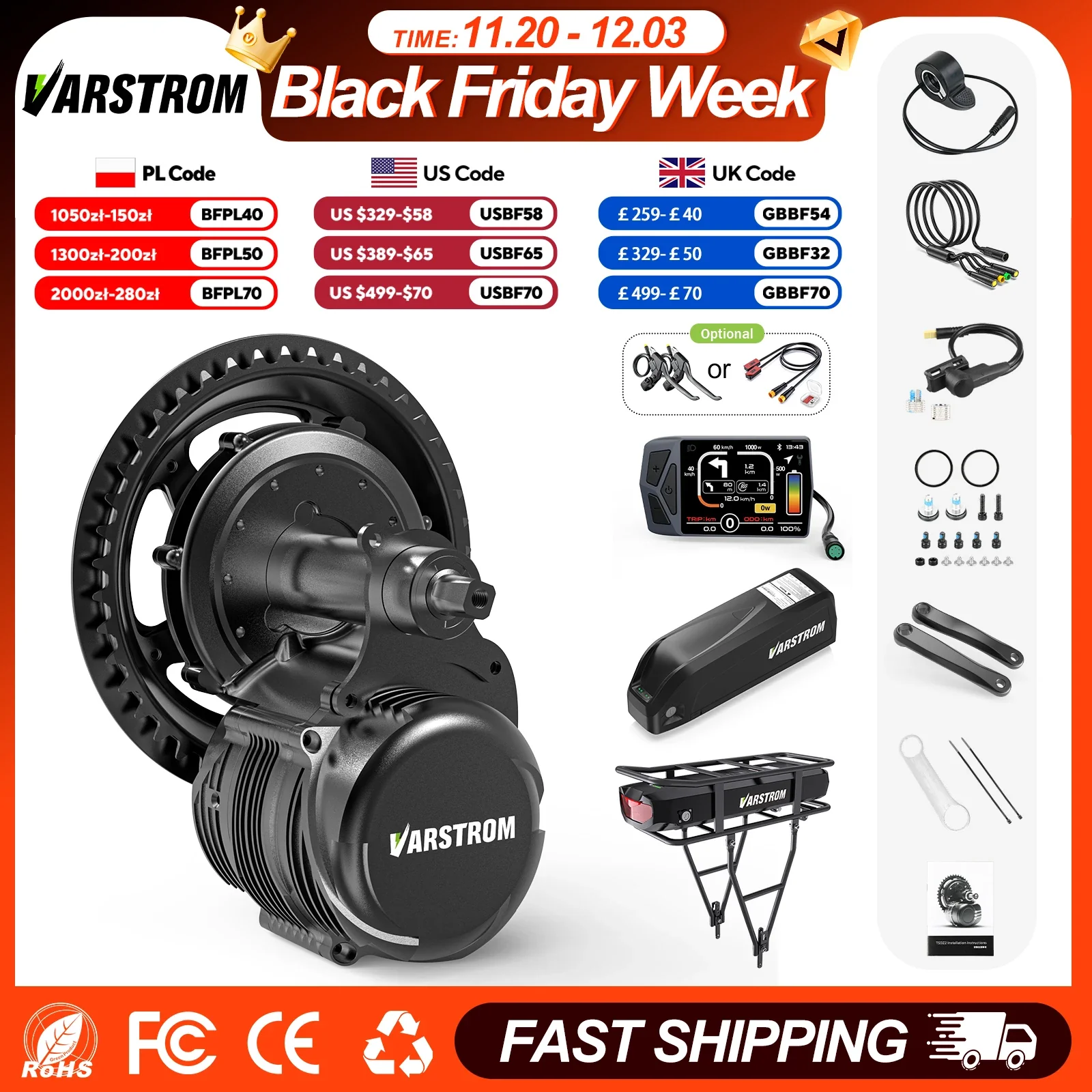 BAFANG Tongsheng 48V 750W TSDZ8 & 48V 500W TSDZ2B E-Bike Kit with Torque Sensor and 13Ah/20Ah Battery