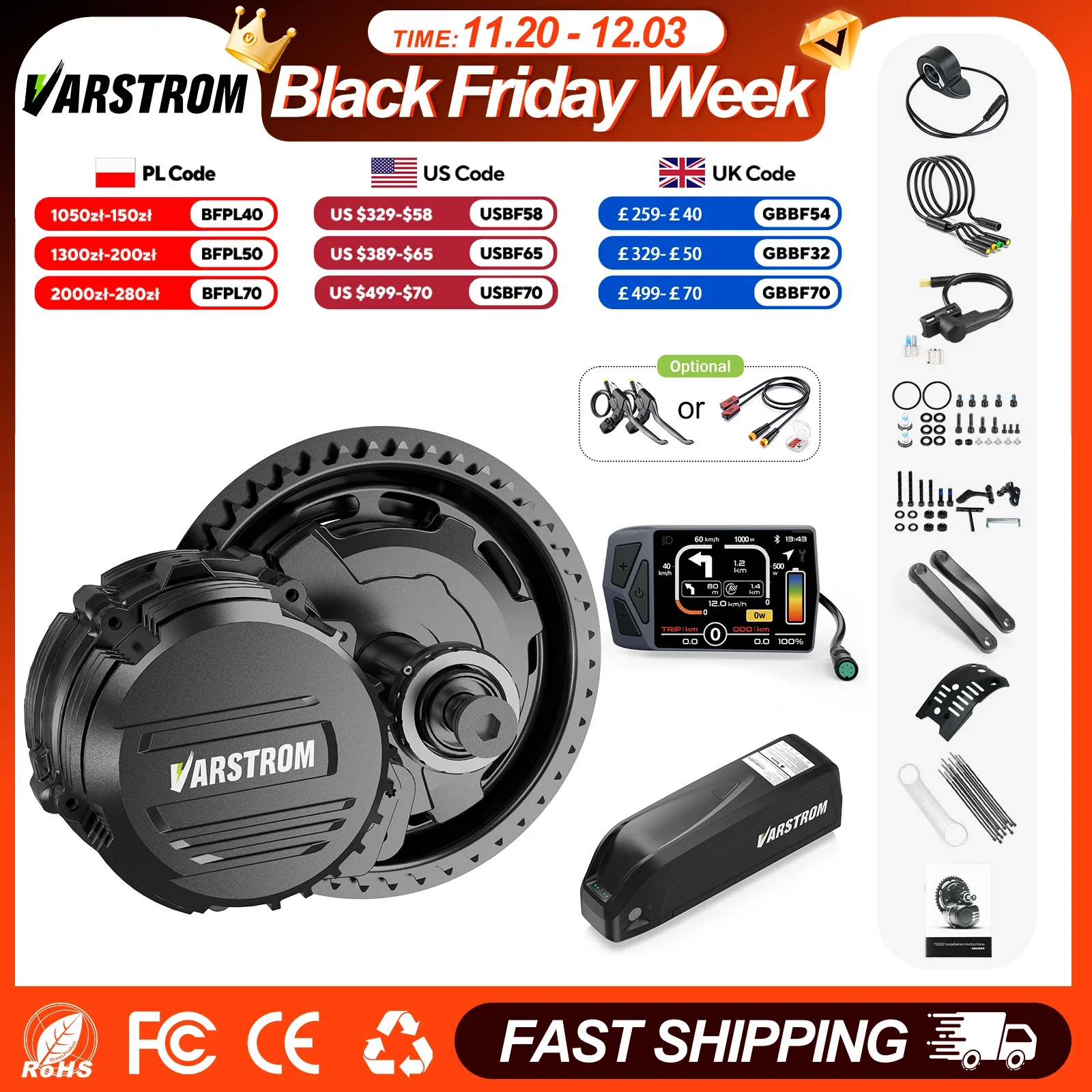 BAFANG Varstrom Tongsheng TSDZ16 TSDZ8 TSDZ2B Mid Drive Motor Kits Ebike 48V 500W/750W/1000W Bicycle Central Torque Sensor, 13Ah/20Ah Battery