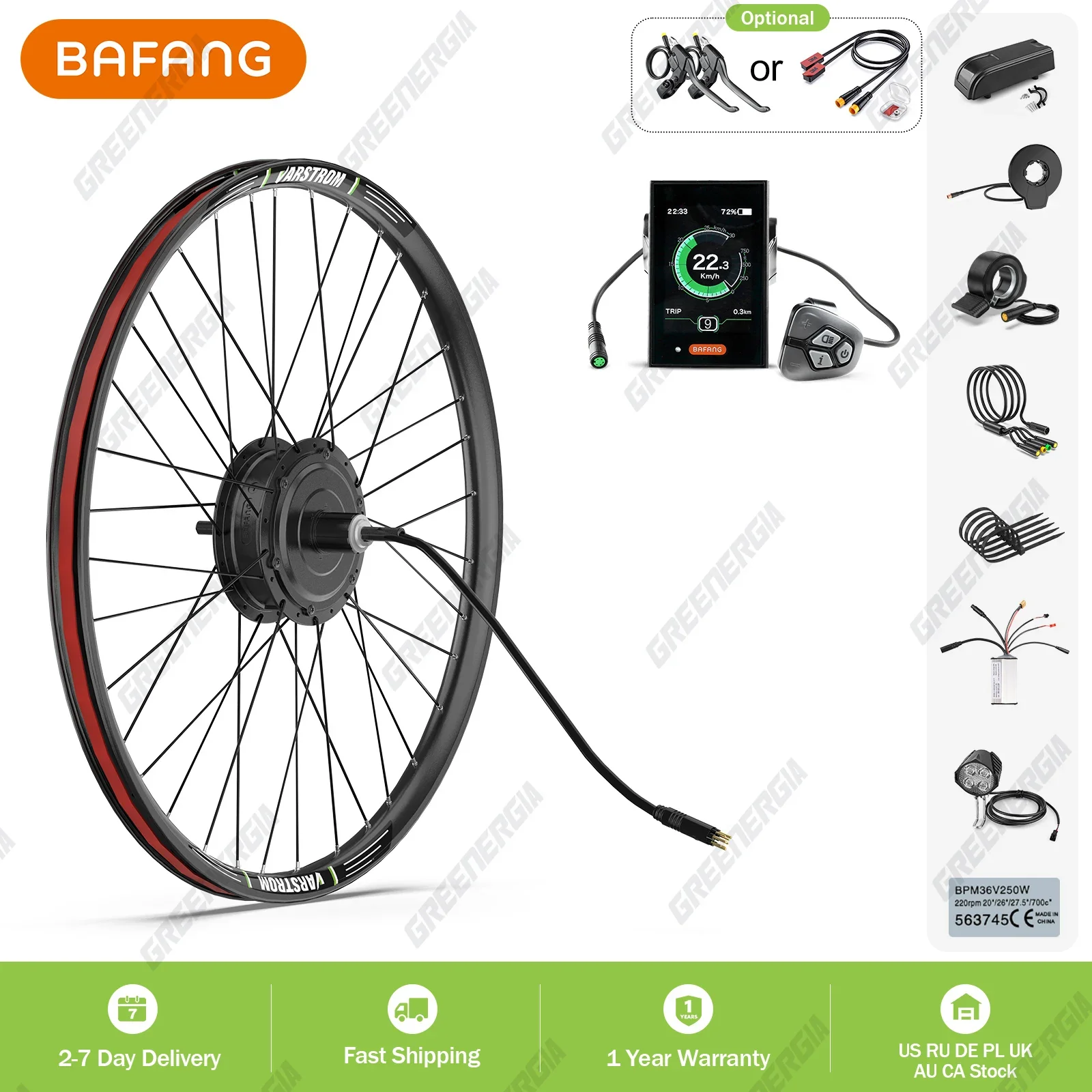 BAFANG G020 48V 500W Front/Rear Hub Motor Wheel 20"-29" / 700C Brushless Electric Bike Conversion Kit Drive Engine