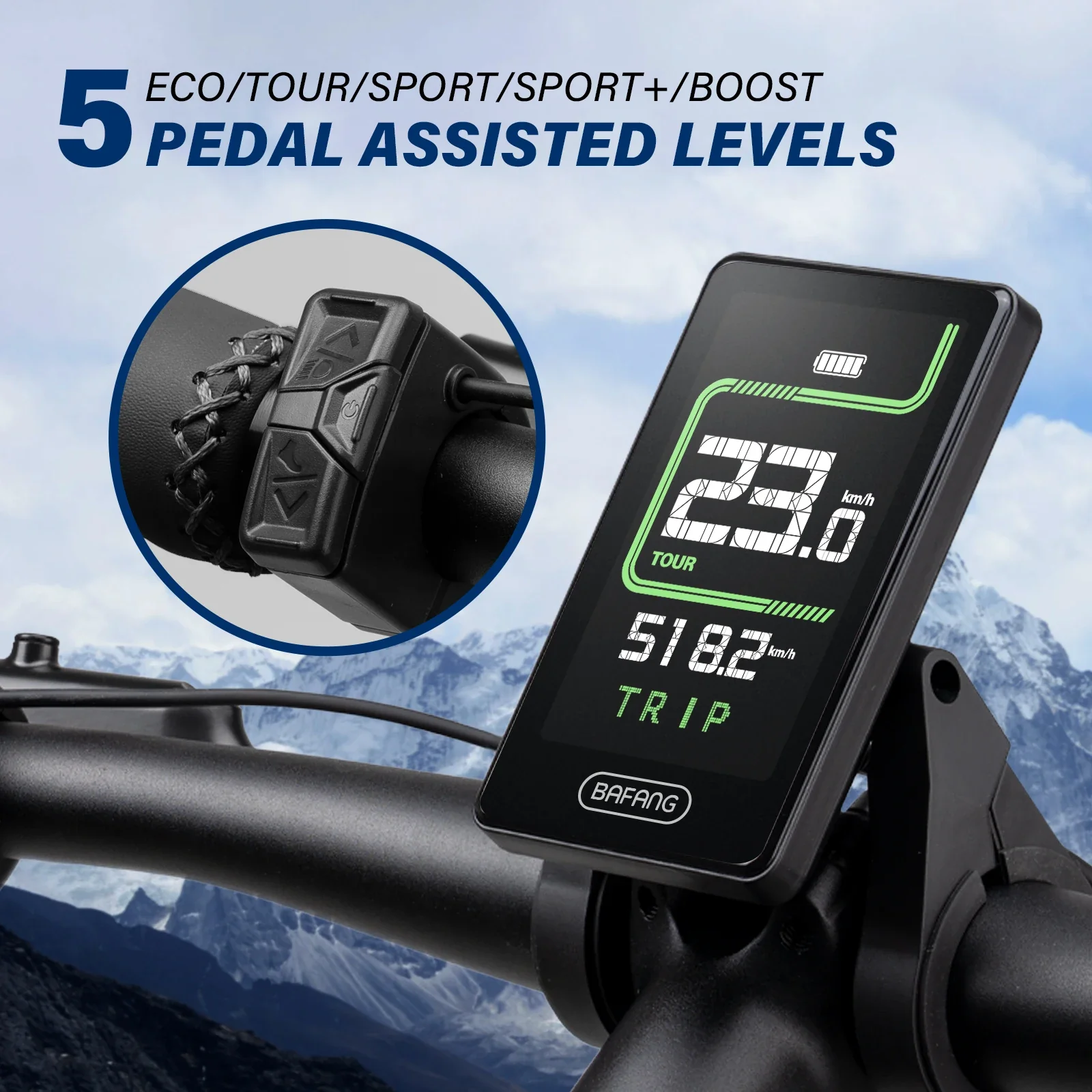 Bafang 3.4inch eBike Display DPC020 CAN Display 5 PIN Male for Ebike Mid Drive Motor LCD Screen with USB Port 0-5 Modes