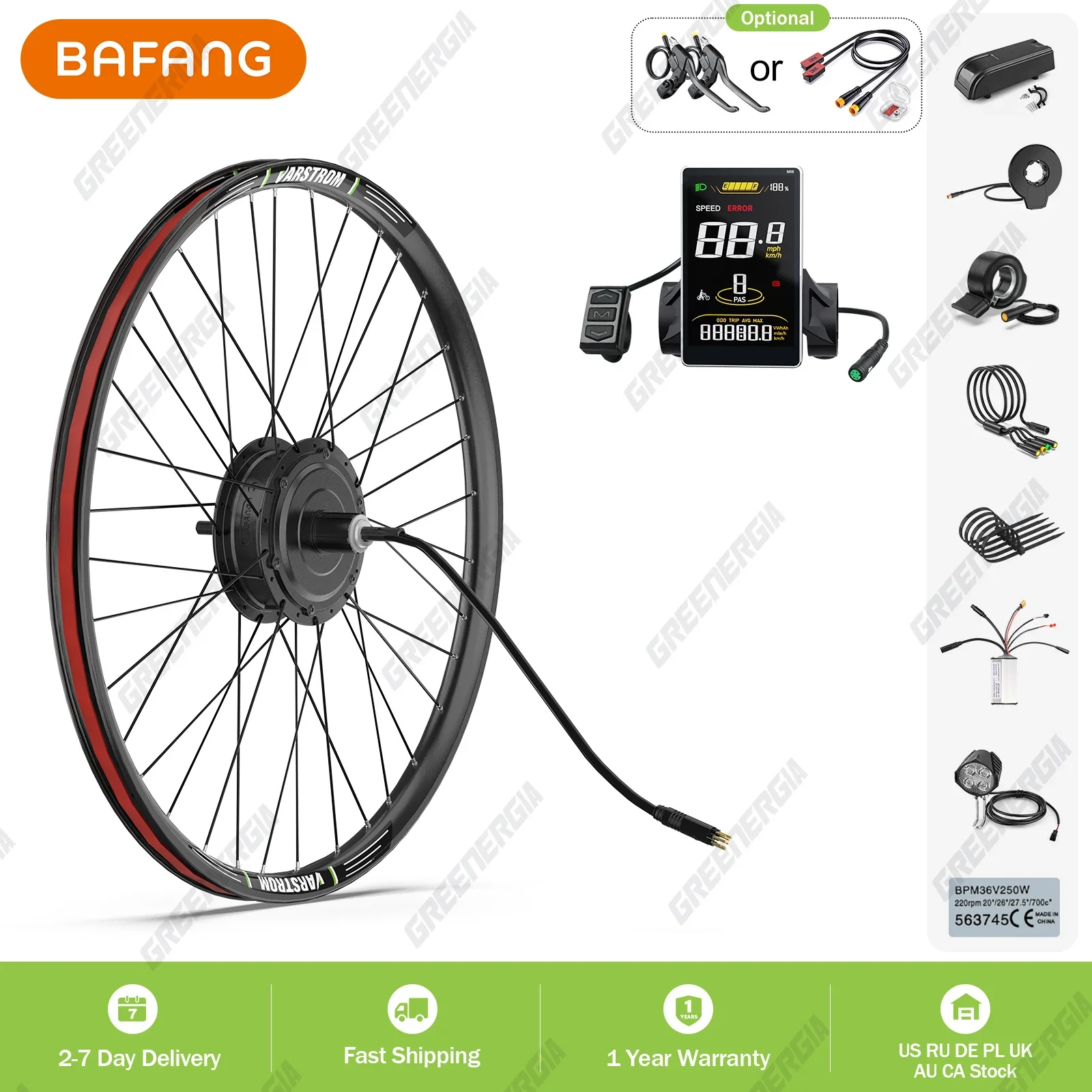 BAFANG 48V 750W / 500W Front/Rear Wheel Hub Motor Brushless Gear Drive E-Bike Conversion Kit for 20, 26, 29" & 700C Wheels