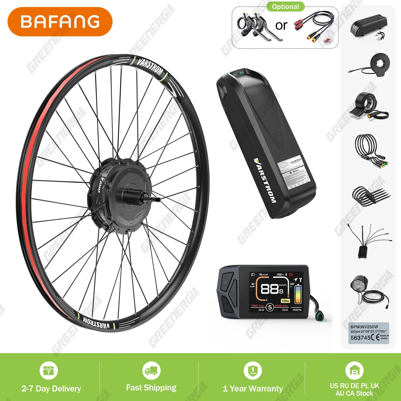 BAFANG Varstrom 125XVH 500W Rear Wheel Hub Motor Ebike Conversion Kit 20-29in, Geared Brushless, 13Ah/20Ah Battery